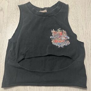 Black Muscle Tee with Decorative Emblem
